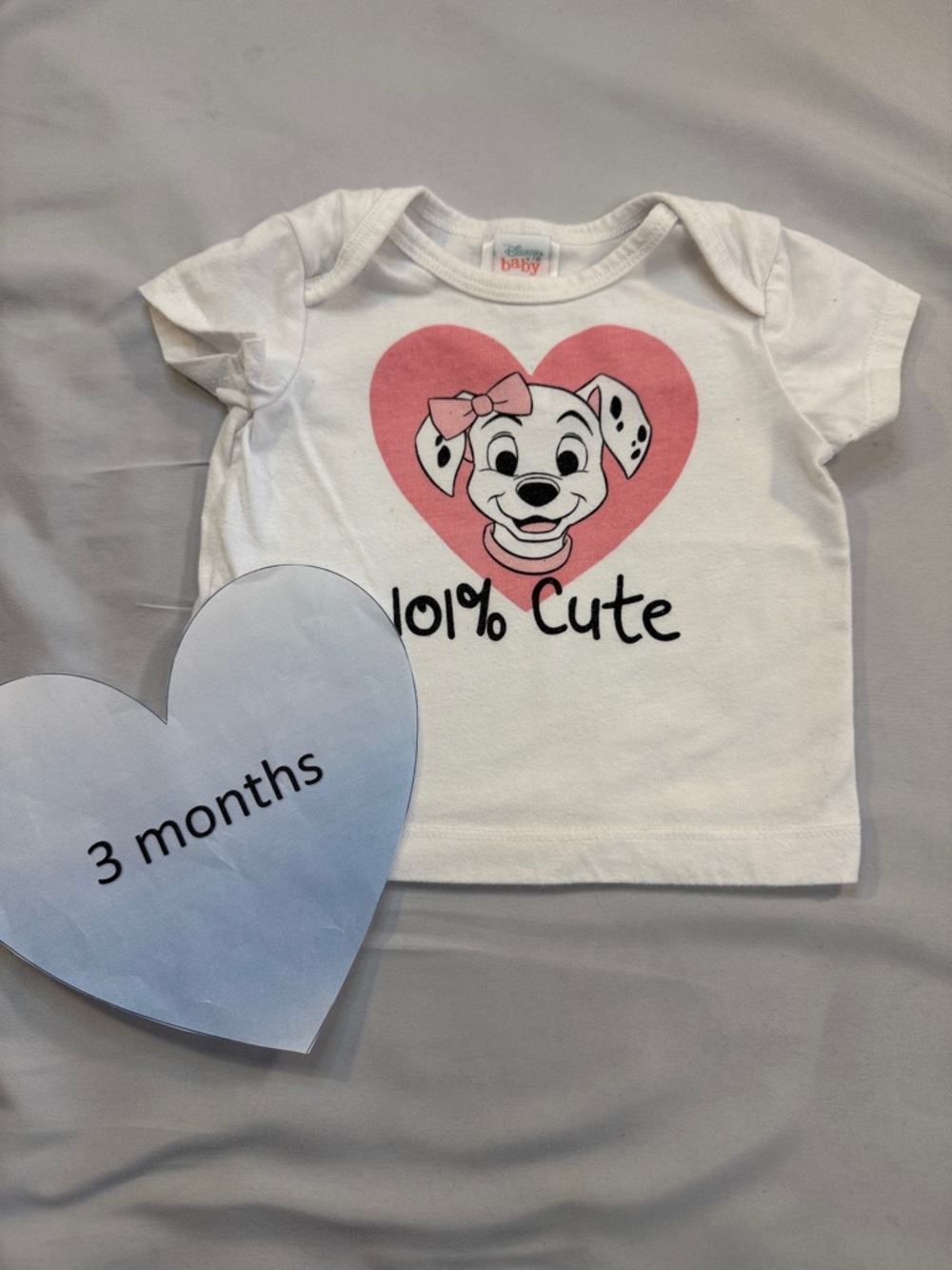 Disney White Short Sleeve Tee with Pink Heart Dalmatian Graphic